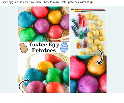 감자로 만든 가짜 부활절 계란. [페이스북 캡처]